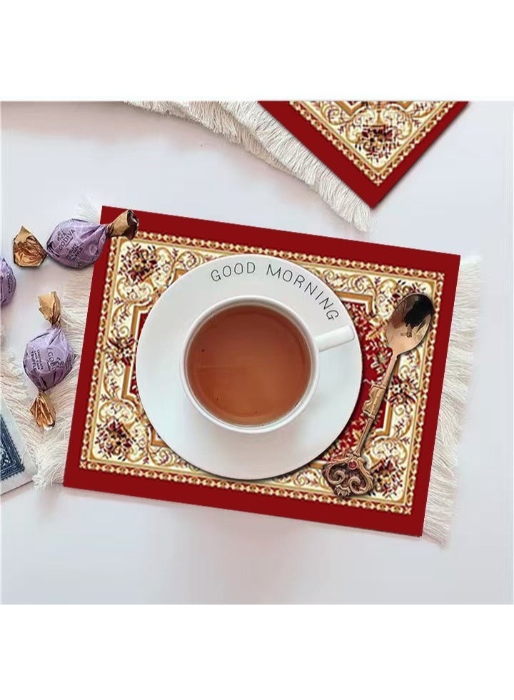 حقل 3 قطع سجادة قهوة وسجادة ماوس، سجادة فنجان قهوة، سجادة كوب قهوة، سجادة طاولة، لوحة ماوس مطاطية، مستطيلة مقاس 23x18x0.5 سم، مجموعة حمراء - Image 2